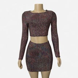 Multicolor Long Sleeve Mini Skirt top set